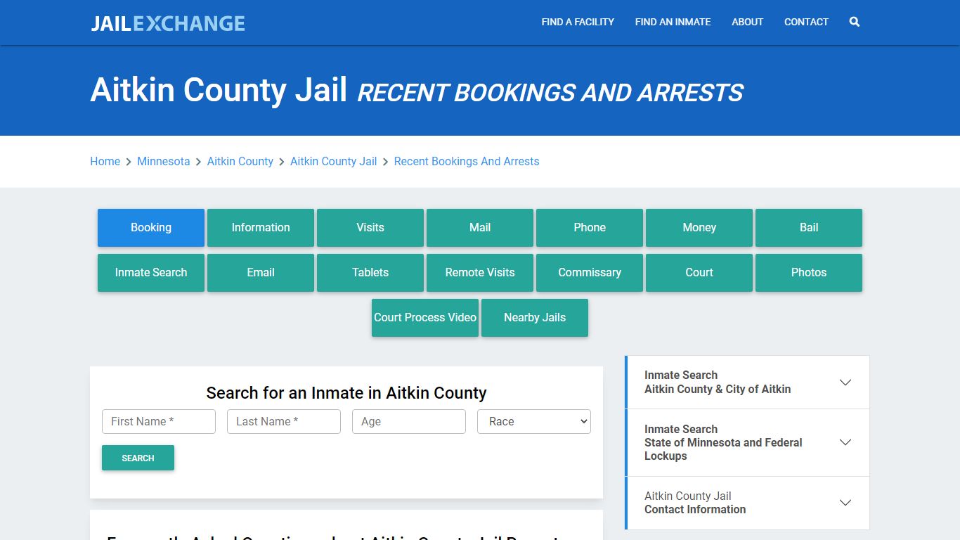 Aitkin County Jail Recent Bookings And Arrests - Jail Exchange